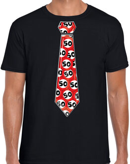 Bellatio Decorations BD Cadeau T-shirt voor heren - 50 jaar - zwart - stopbord leeftijden L