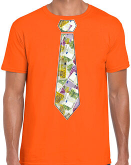 Bellatio Decorations BD Cadeau T-shirt voor heren - geld stropdas - oranje - verjaardag M