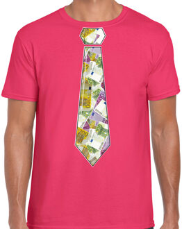 Bellatio Decorations BD Cadeau T-shirt voor heren - geld stropdas - roze - verjaardag XL