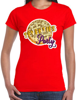 Bellatio Decorations BD Disco T-shirt dames - rood - 70s party - disco bol - themafeest S