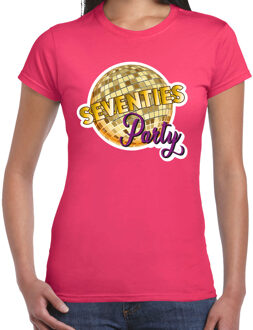 Bellatio Decorations BD Disco T-shirt dames - roze - 70s party - disco bol - themafeest L