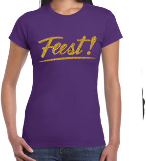 Bellatio Decorations BD Feestkleding T-shirt dames - glitter goud - Glitter en Glamour XS