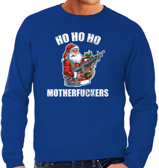 Bellatio Decorations BD Foute kersttrui - Hohoho motherfuckers - blauw - heren - sweater XL