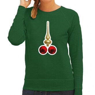 Bellatio Decorations BD Foute Kersttrui / sweater voor dames - kerstballen - PIEK - groen XS