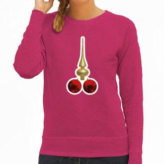 Bellatio Decorations BD Foute Kersttrui / sweater voor dames - kerstballen - PIEK - roze 2XL