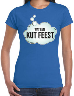 Bellatio Decorations BD Foute party T-shirt dames - blauw - wat een feest - feest kleding 2XL