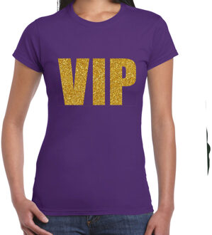 Bellatio Decorations BD Foute party T-shirt dames - VIP - paars - glitter goud - themafeest S