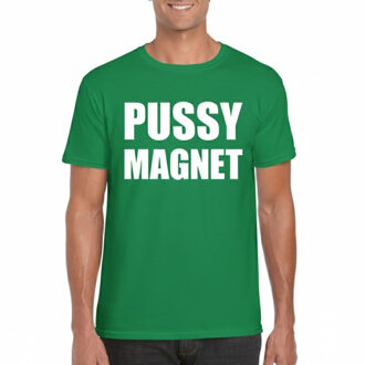 Bellatio Decorations BD Foute party T-shirt heren - Pussy magnet - groen - feestkleding 2XL