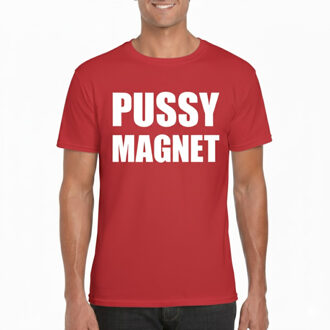 Bellatio Decorations BD Foute party T-shirt heren - Pussy magnet - rood - feestkleding 2XL
