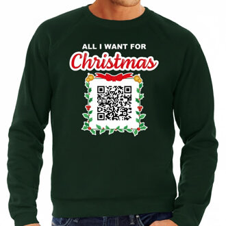 Bellatio Decorations BD Kerst QR code kersttrui heren - All I want: Een lekker wijf - groen S