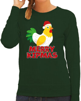 Bellatio Decorations BD Kersttrui voor dames - Merry Kipmas - groen - kerst kip M
