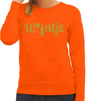 Bellatio Decorations BD Koningsdag sweater dames - Wijntje - glas/fles - glitter goud XL
