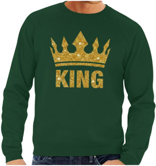 Bellatio Decorations BD Koningsdag sweater heren - groen - King - glitter goud - kroon M