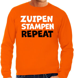 Bellatio Decorations BD Koningsdag verkleed sweater heren - zuipen stampen repeat - oranje 2XL