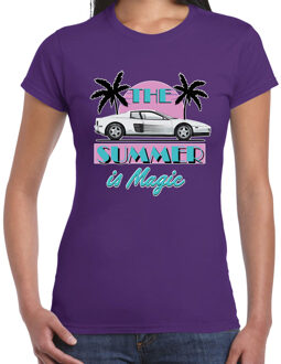 Bellatio Decorations BD Toppers T-shirt dames - The summer is Magic - paars - Miami auto L
