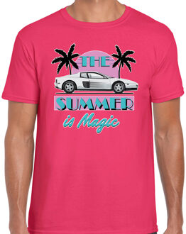 Bellatio Decorations BD Toppers T-shirt heren - The summer is Magic - roze - Miami auto L