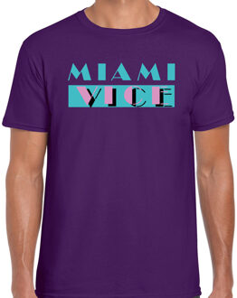 Bellatio Decorations BD Toppers verkleed T-shirt heren - Miami Vice - paars - feestkleding M