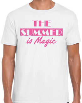 Bellatio Decorations BD Toppers verkleed T-shirt heren - summer Magic - wit - glitter roze XL