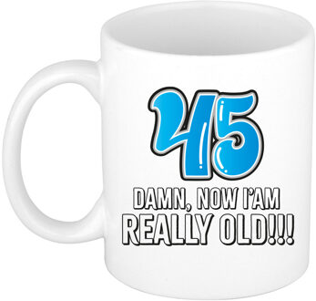 Bellatio Decorations BD Verjaardag mok 45 jaar - nu ben ik echt oud! - blauw - 300 ml