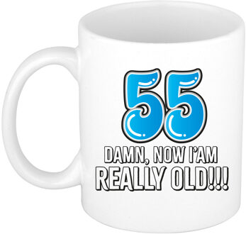 Bellatio Decorations BD Verjaardag mok 55 jaar - nu ben ik echt oud! - blauw - 300 ml