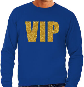 Bellatio Decorations BD Verkleed glitter sweater heren - blauw - VIP - glitter goud S