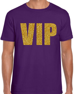Bellatio Decorations BD Verkleed glitter T-shirt heren - paars - VIP - glitter goud S