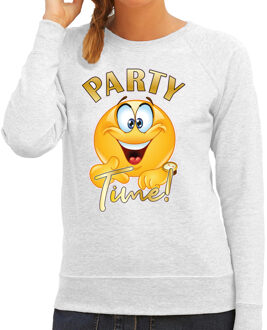 Bellatio Decorations BD Verkleed sweater dames - party time emoji - grijs - themafeesten L