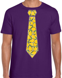 Bellatio Decorations BD Verkleed T-shirt heren - ananas stropdas - paars - foute party M