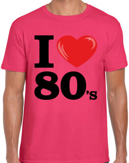Bellatio Decorations BD Verkleed T-shirt heren - I love 80s - roze - eighties party XL