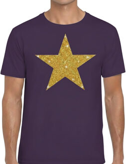 Bellatio Decorations BD Verkleed T shirt heren - paars - ster - glitter goud - Bling Bling S