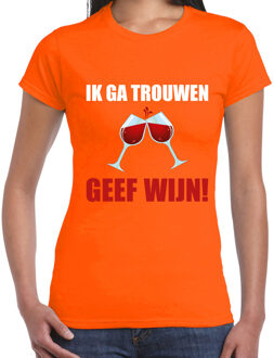 Bellatio Decorations BD Vrijgezellen T-shirt voor dames - oranje - Ik ga trouwen geef wijn M