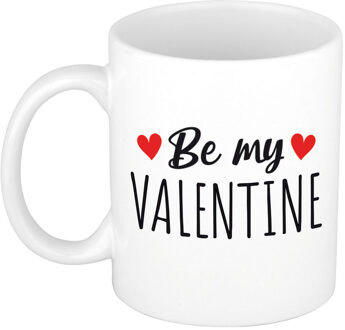 Bellatio Decorations Be my valentine cadeau koffiemok / theebeker wit met hartjes 300 ml - feest mokken