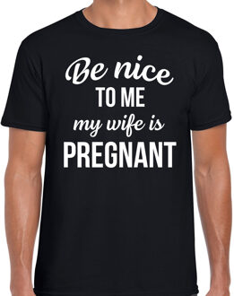 Bellatio Decorations Be nice to me my wife is pregnant - cadeau t-shirt - zwart - voor heren - zwanger aankondiging L