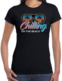 Bellatio Decorations Beach feest t-shirt / shirt Chilling on the beach voor dames - zwart - Beach party outfit / kleding/ verkleedkleding/ carnaval shirt 2XL