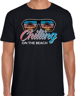 Bellatio Decorations Beach feest t-shirt / shirt Chilling on the beach voor heren - zwart - Beach party outfit / kleding/ verkleedkleding/ carnaval shirt 2XL