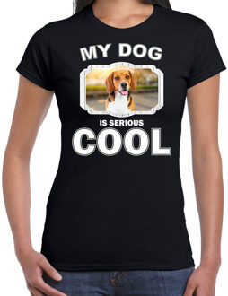 Bellatio Decorations Beagle honden t-shirt my dog is serious cool zwart - dames - Beagles liefhebber cadeau shirt 2XL