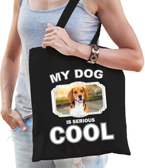 Bellatio Decorations Beagle honden tasje zwart volwassenen en kinderen - my dog serious is cool kado boodschappentasje
