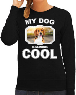 Bellatio Decorations Beagle honden trui / sweater my dog is serious cool zwart - dames - Beagles liefhebber cadeau sweaters 2XL