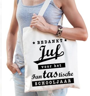 Bellatio Decorations Bedankt juf katoenen tasje - naturel kleur - Juffendag / einde schooljaar cadeau - School juffen Beige