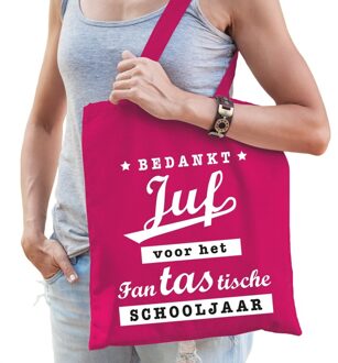Bellatio Decorations Bedankt juf katoenen tasje - roze kleur - Juffendag / einde schooljaar cadeau - School juffen