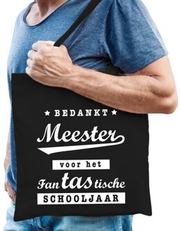 Bellatio Decorations Bedankt meester katoenen cadeau tas zwart