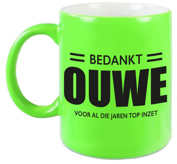 Bellatio Decorations Bedankt ouwe voor de top inzet pensioen mok / beker neon groen afscheidscadeau 330 ml