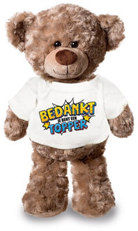 Bellatio Decorations Bedankt topper pluche teddybeer knuffel 24 cm met wit t-shirt - Knuffelberen Multikleur