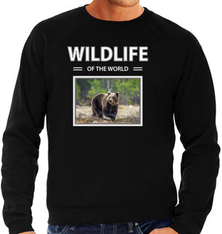 Bellatio Decorations Beer sweater / trui met dieren foto wildlife of the world zwart voor heren