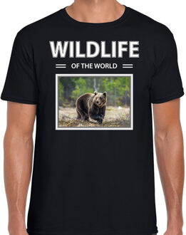 Bellatio Decorations Beer t-shirt met dieren foto wildlife of the world zwart voor heren
