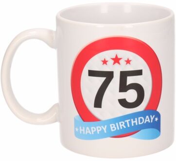 Bellatio Decorations Beker / mok 75 jaar verkeersbord Rood