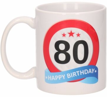 Bellatio Decorations Beker / mok 80 jaar verkeersbord Wit