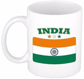 Bellatio Decorations Beker / mok met de Indiase vlag - 300 ml keramiek - India Multikleur