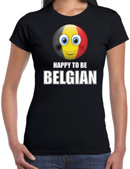 Bellatio Decorations Belgie emoticon Happy to be Belgian landen t-shirt zwart dames
