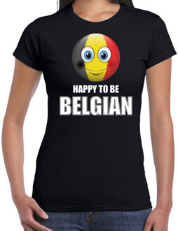 Bellatio Decorations Belgie Happy to be Belgian landen t-shirt met emoticon - zwart - dames -  Belgie landen shirt met Belgische vlag - EK / WK / Olympische spelen outfit / kleding 2XL